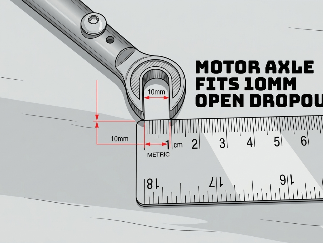 Close-up of fork dropout opening showing 10mm slot width